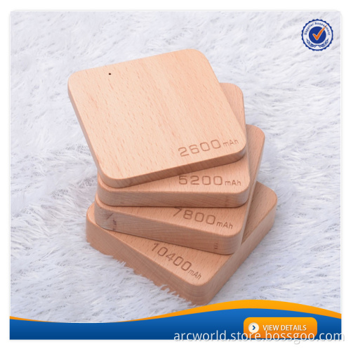 AWC910 Square Wooden 2600mah 5200mAh 7600mAh 10000mAh power bank wooden powerbank